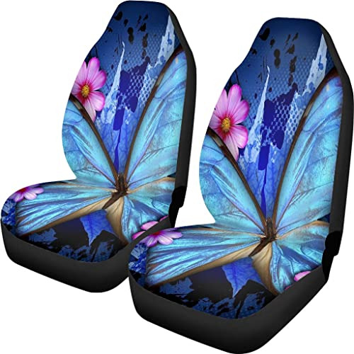 Cubierta De Asiento De Pehede Azul Mariposa Con Flor Rosa Re