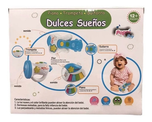 Imagen 7 de 10 de Juguete Bebe Musical Con Luces Guitarra Piano Trompeta Poppi