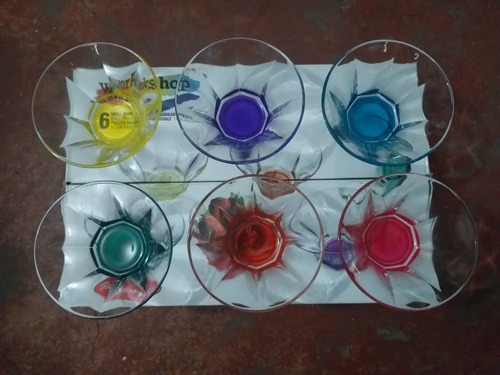 Juego 6 Bowls Taza Vidrio Transparent En Colores Para Postre