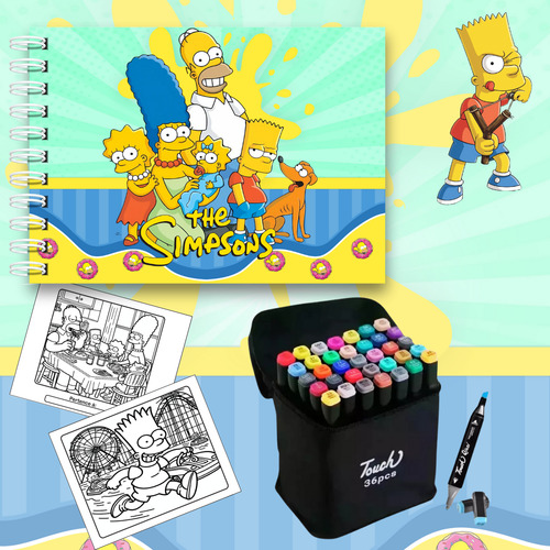 Kit Livro De Colorir Simpsons Estilo Bobbie Goods 50 Folhas 180g Com 36 Canetinhas Profissionais