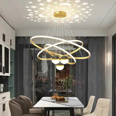 Lustre Teto Led Moderno,luminária Pendente Sala 3 Arcos 60w 127/220v Amarelo