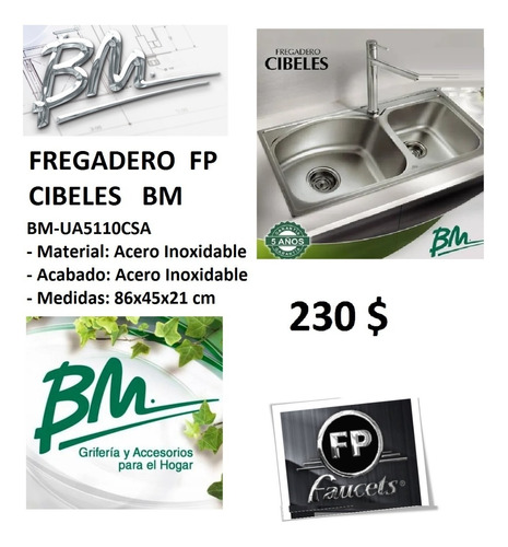 Fregadero Fp Cibeles Doble Tina Acero Inoxidable Bm