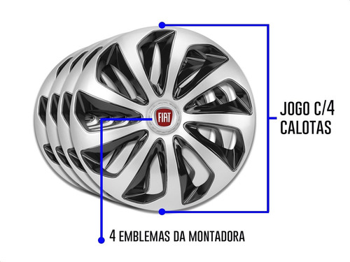 Imagem 5 de 6 de Jogo Calota Aro 15 Velox Silver Black Fiat Punto Linea Argo