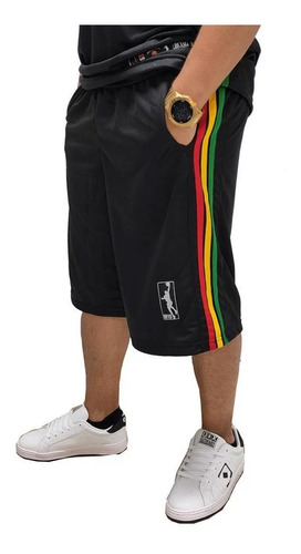 Bermuda Basquete Plus Size M10 Jamaica Reggae Preto Rasta