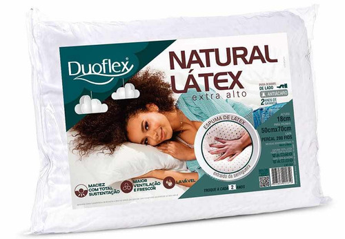 Travesseiro Natural Latex Alto 50x70 18cm Antiácaro Duoflex