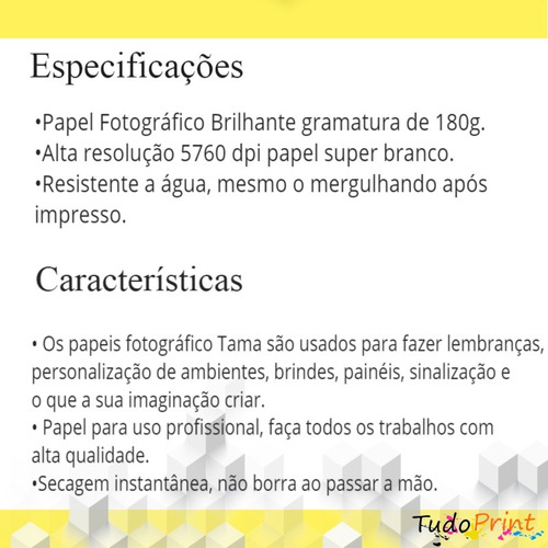 Papel Fotográfico Glossy 180g A4 À Prova D´água 100 Folhas