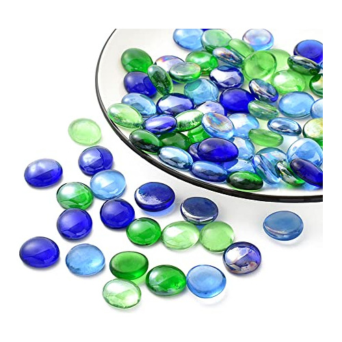 Flat Glass Marbles 1lb, Mixed Color Blue Green Glass Be...