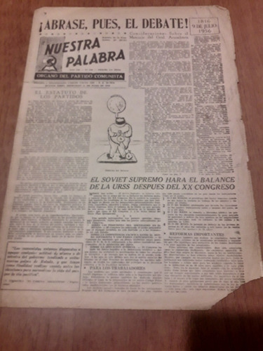 Diario Nuestra Palabra 11 07 1956 Organo Partido Comunista 