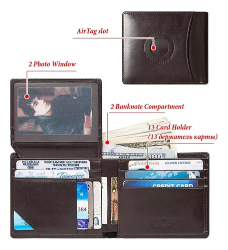 Carteira Humerpaul Modelo Bifold/airtag Antifurto Cor Preto Desenho Do Tecido Liso