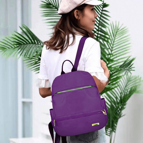 Elegante mochila social semi impermeable ajustable morada para mujer