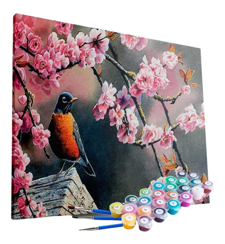 Kit Pintura Terapêutica - Pássaro Nas Cerejeiras