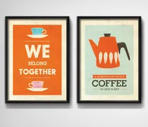 Comprar Set 2 Cuadros Café Escandinavo Pop Art Frases Cafeteria Bar