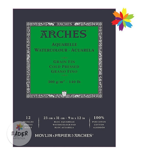 Bloc De Hojas Arches Acuareleable 23x31 Grano Fino 300g 12h