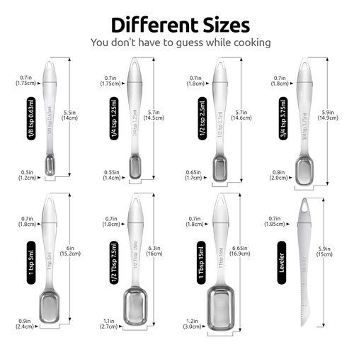 Cucharas Mezcladoras Silicona Y Medidoras Acero Inoxidable N