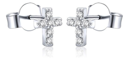 Aretes Cruz Plata Con Circonita Cubica Religiosa Para Mujere