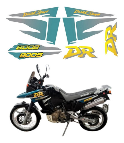 Kit Adesivos Para Suzuki Dr800 1996 15507 Cor Amarelo/cinza/azul