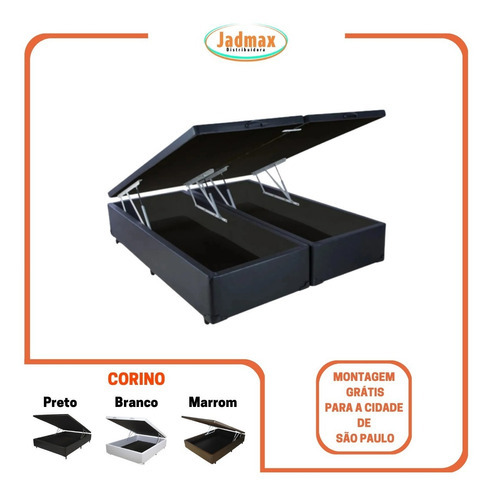 Cama Box Baú Casal 138x188 Bipartido Reforçada Cor Corino Preto