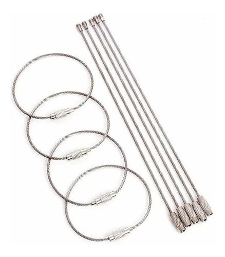 10x Cabo De Aço Chaveiro Rosca Inox Camping Survival 15cm