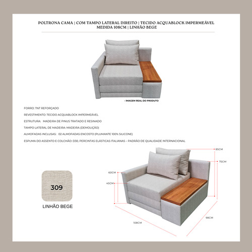 Poltrona Cama | Tampo Lateral & Acquablock - Pronta Entrega