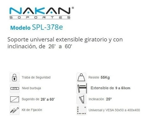 Soporte Tv Lcd Led 26 32 40 43 50 55 60 65 2 Brazos Móvil Horizontal Basculante Vertical 50cm 55kg Vesa Hasta 40cm