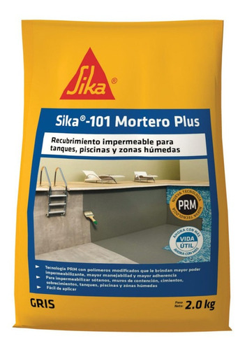 Sika 101 Mortero Plus Recubrimiento Impermeable Gris 2kg