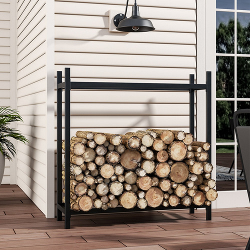 Leñero O Rack Para Leña / Acero Negro 122x123x36cm Reforzado
