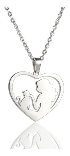 Collar Corazón Mujer Mascota Gatito Joya Personalizada Plata