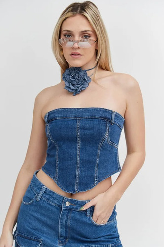 Top Denim Elastizado Con Cierre