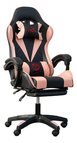 Silla Gamer Reclinable C/ Masajeador, Apoya Pie Premium Rosa Cuero Sintético