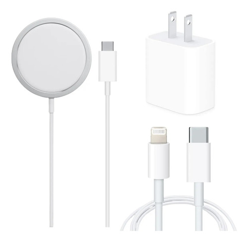 3 Kit Cargador 20w Tipo C + Cable +inalámbr Magnético Blanco