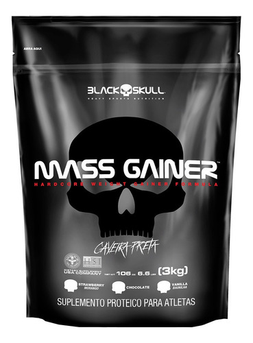 Hipercalorico Mass Gainer - 3kg - Caveira Preta Black Skull Sabor Morango