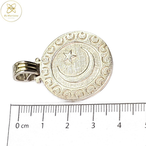 Imagen 3 de 5 de Dije Plata Y Oro Redondo Luna Y Estrella
