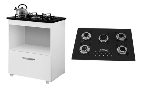 Kit Balcão Cooktop 1 Porta Br C/fogão Cooktop 5 Bocas