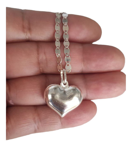 Cadena Y Colgante Plata 925 Corazon Inflado Grande