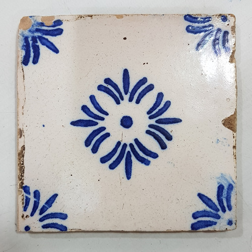 Antiguo Azulejo Pas De Calais Azul Floral 7033