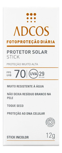 Protetor Solar Stick FPS 70 Adcos Caixa 12g