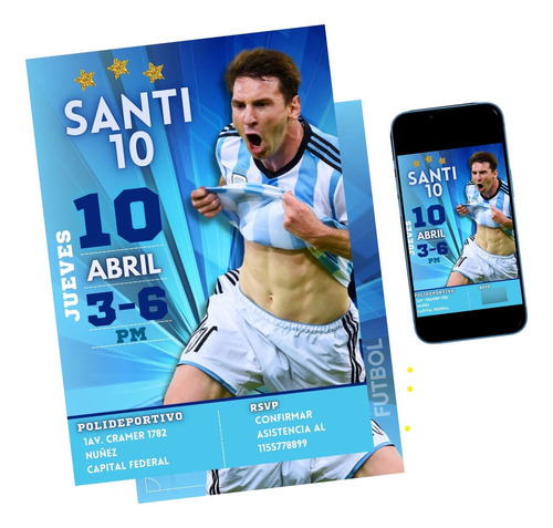 Argentina Messi Invitacion, Digital Y Editable En Canva