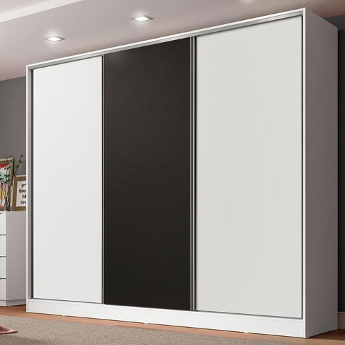 Guarda Roupa Casal Mdf Madesa Royale 3 Portas De Correr Bpp Cor Branco/preto