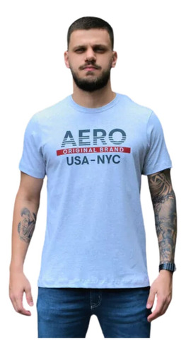 Camiseta Cinza Aeropostale Slim Masculina Estampada Usa Nyc