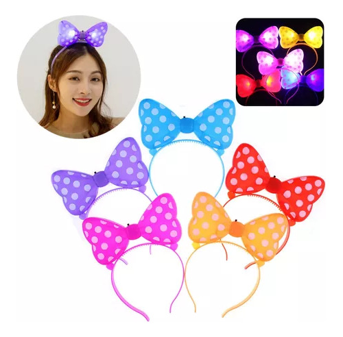 24 Diademas Luminosas Led Moño Mimi Minnie Colores Mini