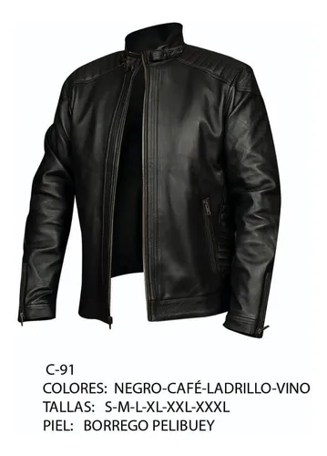 Chamarra Piel Borrego Pelibuey Biker Hombre Color Negro C-91