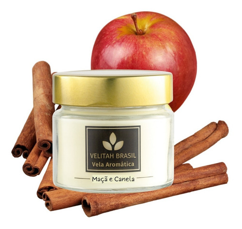 Imagem 2 de 3 de Vela Aromática Premium Maçã E Canela 140g 30h Aromatizada