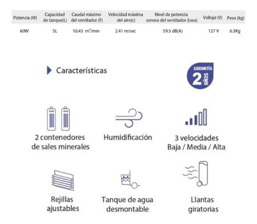 Climatizador Portátil Yee Yac-604038 5l 60w 3 Velocidades