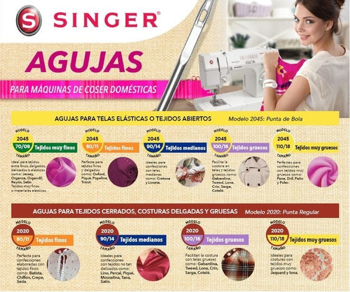 Imagen 2 de 4 de Agujas Singer 2045 Maquina Familiar Punta Bolita X 10 Unid.