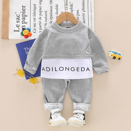 Conjunto Casual De Algodón Sudadera Y Pantalones Para Niños Gris 2-3 A
