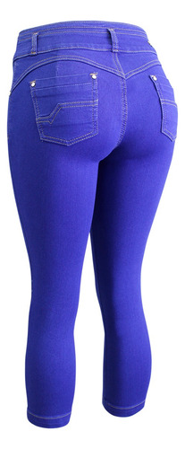 Jean Capri Mezclilla Dama Con Bolsas, Doble Botón En Pretina
