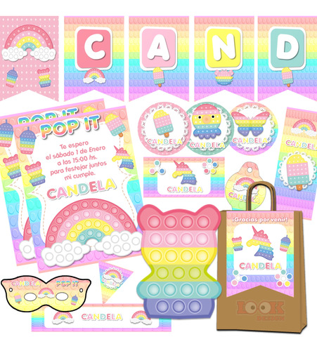 Kit Imprimible Candybar Pop It Popit Pastel Personalizado