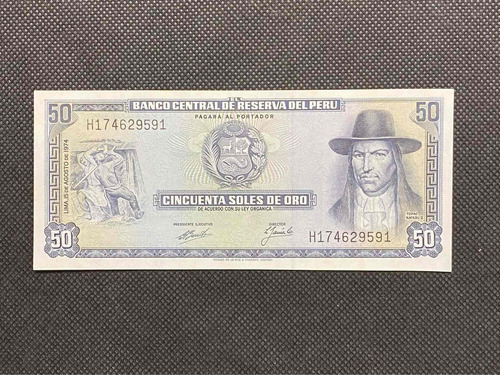 Imagen 2 de 4 de Perú - 50 Soles De Oro - Año 1974 - P #101 - Tupac Amaru