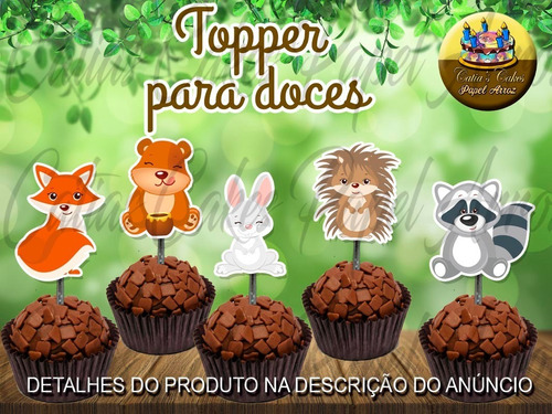 Bosque Animais Aniversário 50 Topper Tags Para Doces