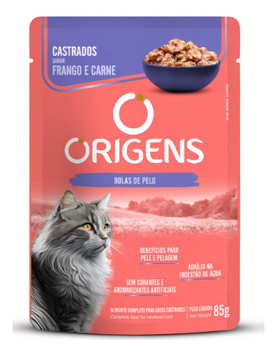 Sachê Origens Gato Adulto Castrado Frango Carne 85g Cx 18uni
